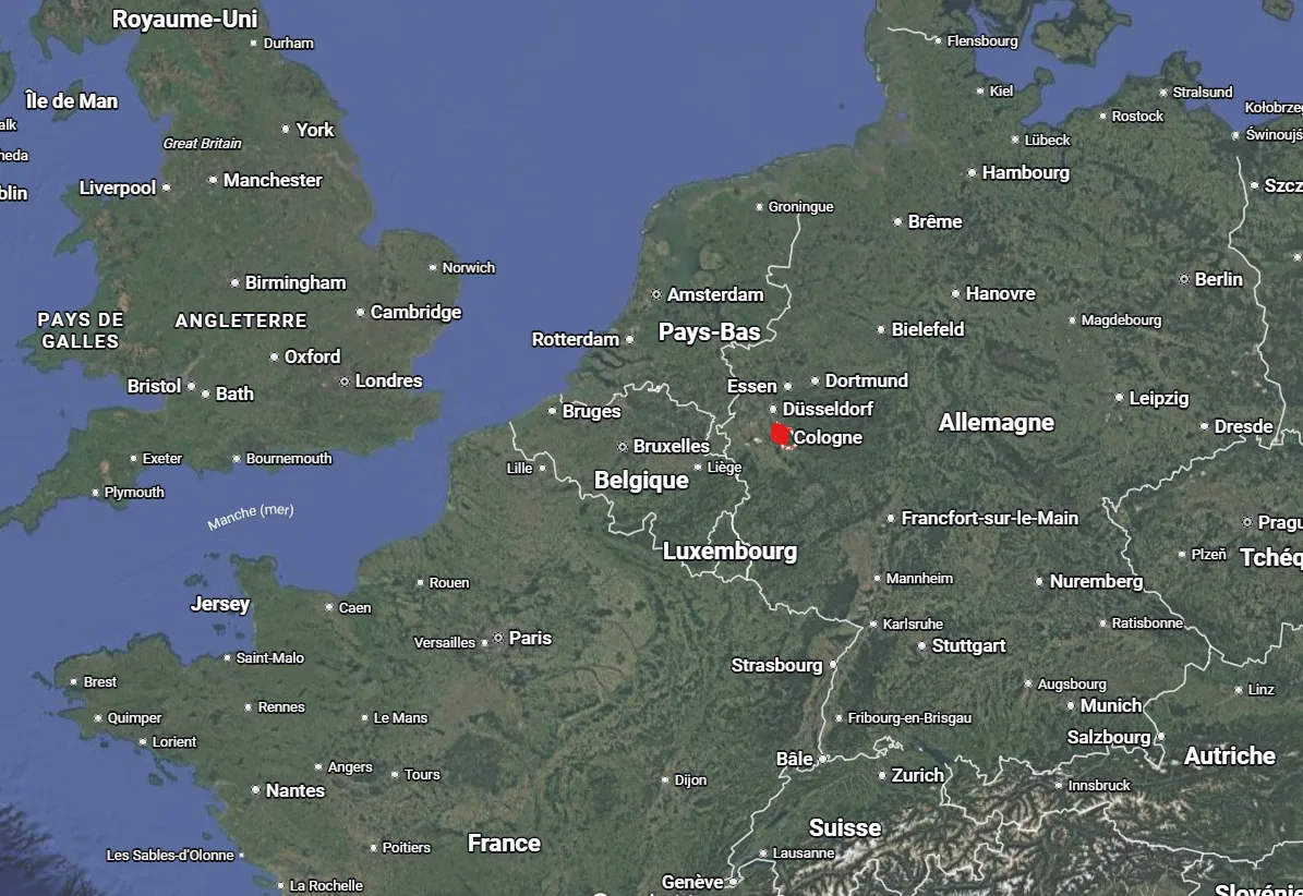 Carte d'allemagne avec pins sur Cologne