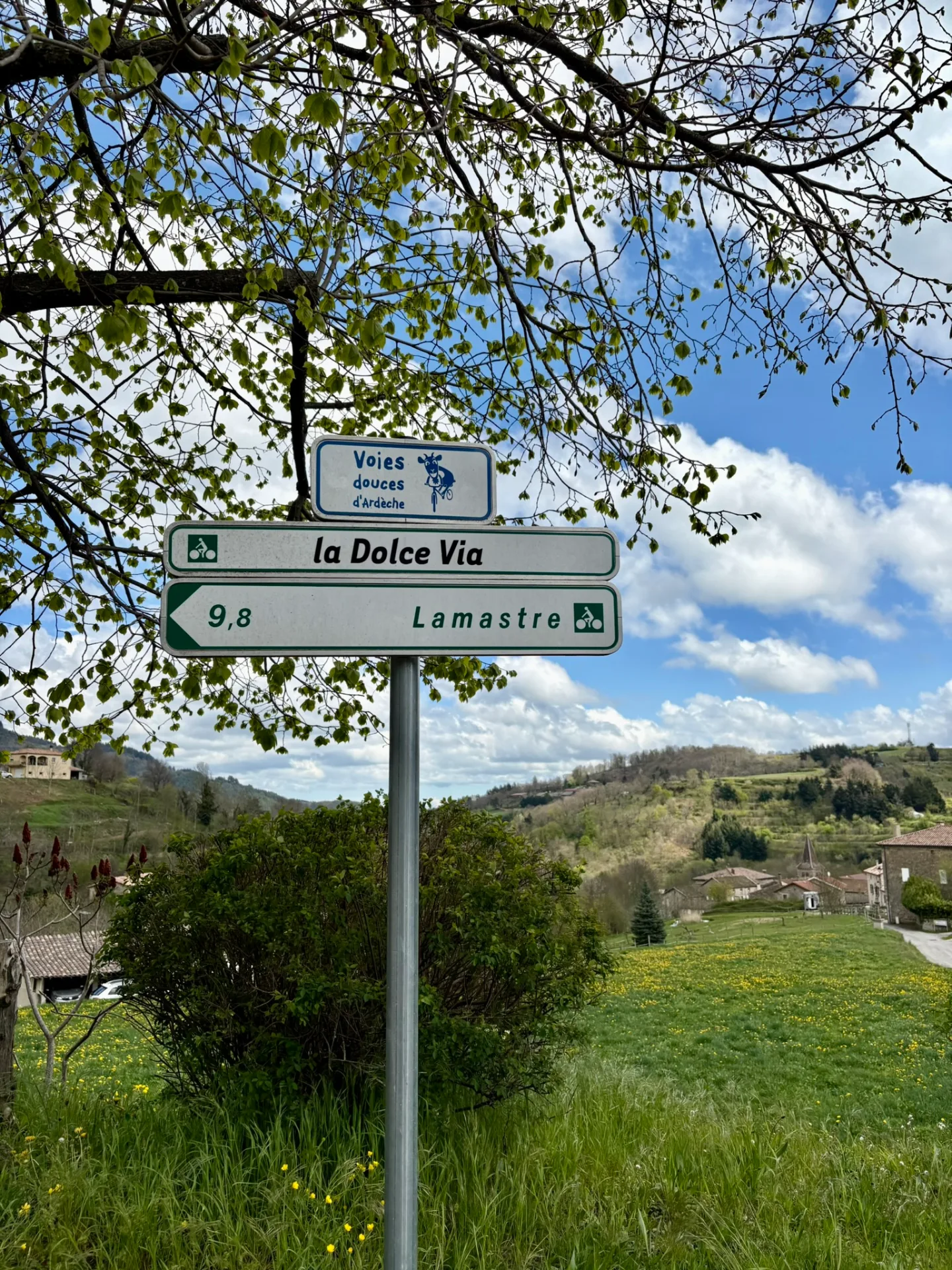 Panneau de signalisation sur la Dolce Via