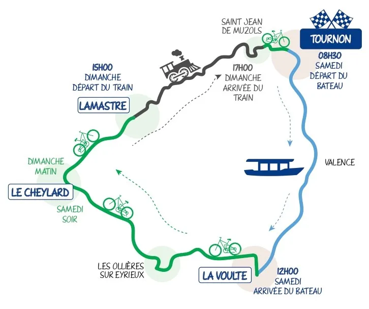 Bateau de la Compagnie des Canotiers transportant des vélos sur le Rhône
